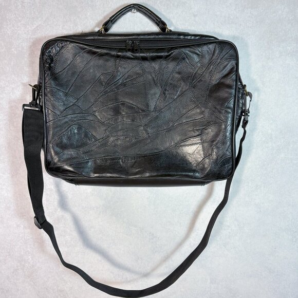 Genuine Leather Patchwork Laptop Bag Travel Office Briefcase Black - Picture 5 of 15